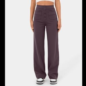 High Waisted Button Multiple Pockets Straight Leg Casual Pants